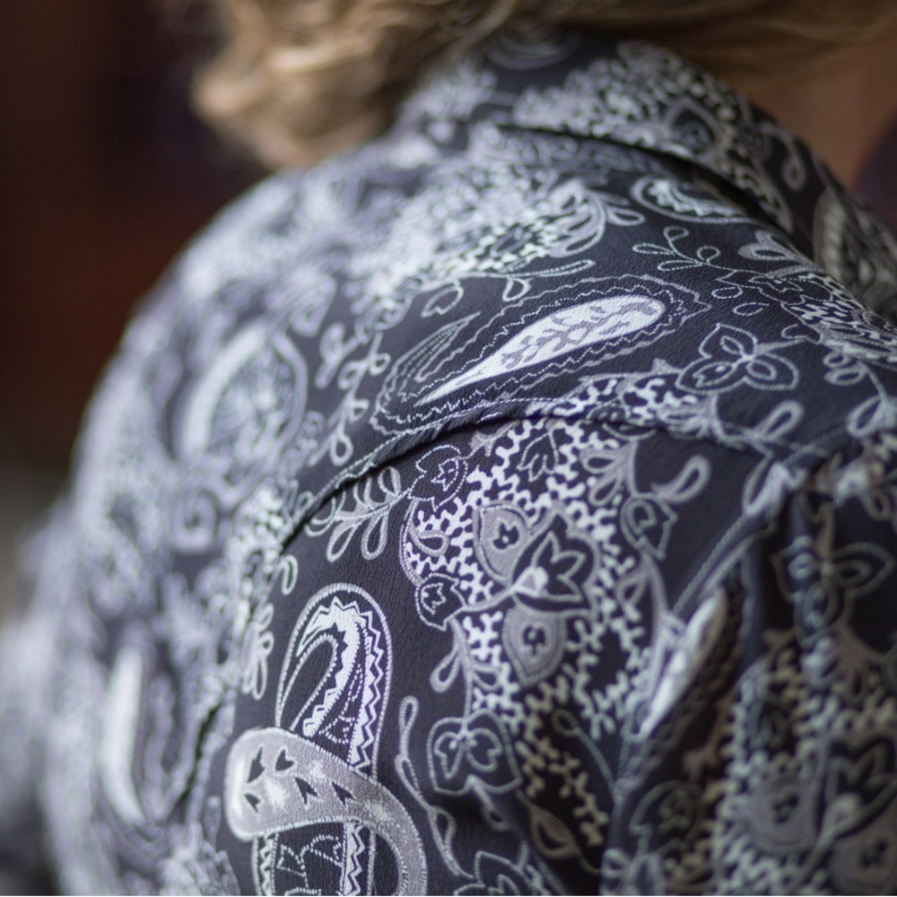 Ryan Michael Silk Paisley Print Western Snap 100% Silk Pearl Snap Shirt Size L